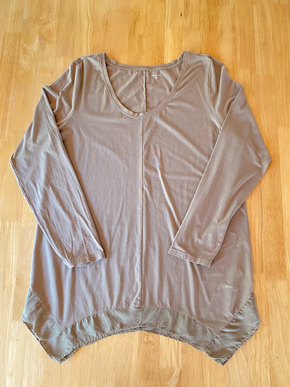 Garnet Hill Long-Sleeve Scoop Neck Tunic Top Taupe Large